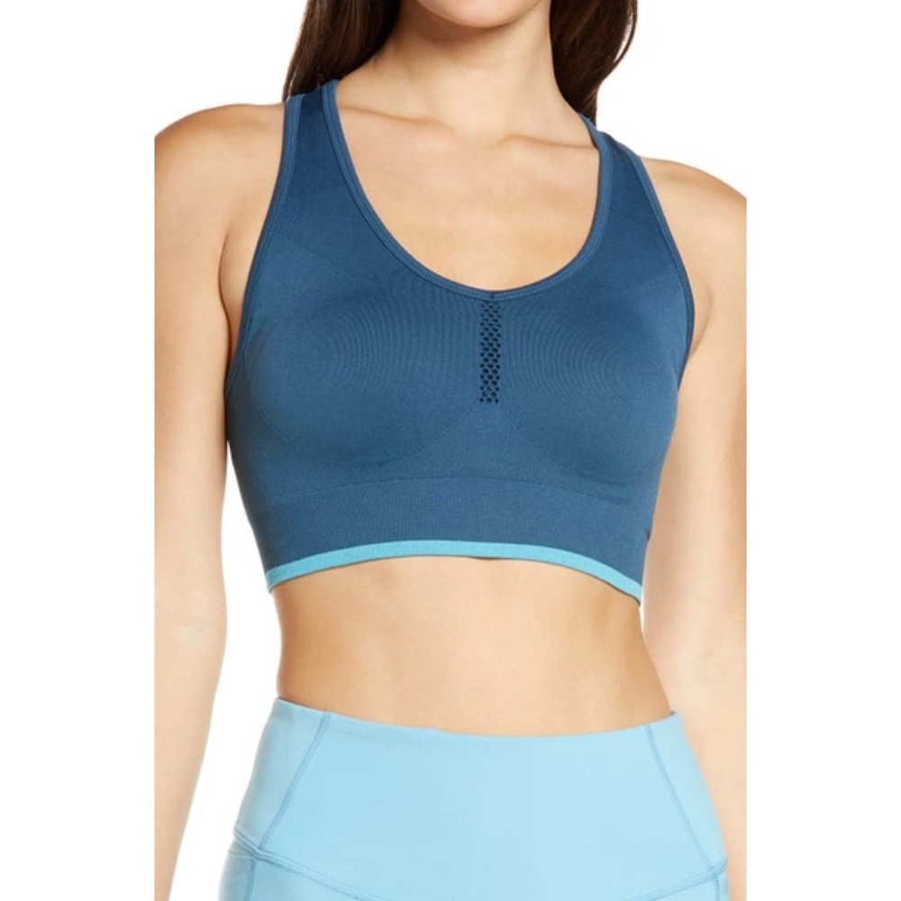 Zella Pulse Seamless Sports Bra Navy Denim XS